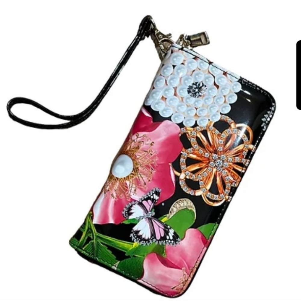 Floral Patent-like Wallet/Wristlet